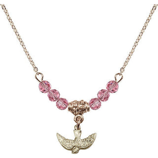 18" Hamilton Gold Plated Necklace with 4mm Rose Crystal Beads featuring a 14kt Gold Filled Holy Spirit Medal.