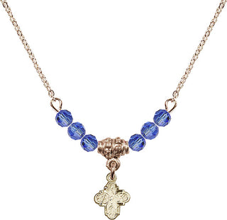 18" Hamilton Gold Plated Necklace with 4mm Sapphire Crystal Beads featuring a 14kt Gold Filled 4-Way Medal.