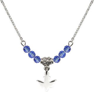 18" Rhodium Plated Necklace with 4mm Sapphire Crystal Beads featuring a Sterling Silver Holy Spirit Medal.