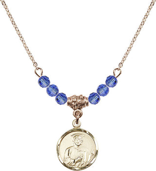 18" Hamilton Gold Plated Necklace with 4mm Sapphire Crystal Beads featuring a 14kt Gold Filled Saint Jude Medal. Engraved Catholic Saint Jewelry