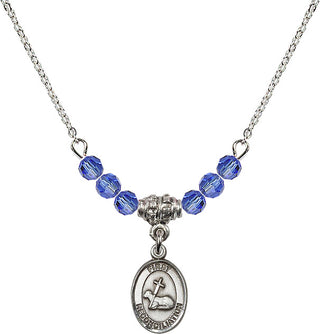 18" Rhodium Plated Necklace with 4mm Sapphire Crystal Beads featuring a Sterling Silver First Reconciliation Medal.