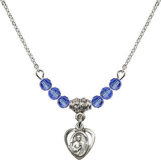 18" Rhodium Plated Necklace with 4mm Sapphire Crystal Beads featuring a Sterling Silver Saint Jude Medal. Engraved Catholic Saint Jewelry