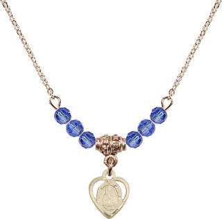 18" Hamilton Gold Plated Necklace with 4mm Sapphire Crystal Beads featuring a 14kt Gold Filled Infant Medal. Engraved Catholic Saint Jewelry