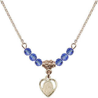 18" Hamilton Gold Plated Necklace with 4mm Sapphire Crystal Beads featuring a 14kt Gold Filled Saint Ann Medal. Engraved Catholic Saint Jewelry