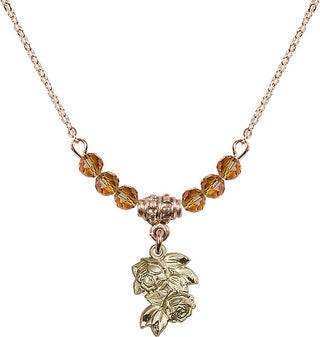 18" Hamilton Gold Plated Necklace with 4mm Topaz Crystal Beads featuring a 14kt Gold Filled Rose Medal.