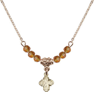 18" Hamilton Gold Plated Necklace with 4mm Topaz Crystal Beads featuring a 14kt Gold Filled 4-Way Medal.