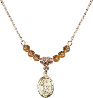 18" Hamilton Gold Plated Necklace with 4mm Topaz Crystal Beads featuring a 14kt Gold Filled Guardian Angel Medal.