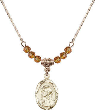 18" Hamilton Gold Plated Necklace with 4mm Topaz Crystal Beads featuring a 14kt Gold Filled Scapular Medal.