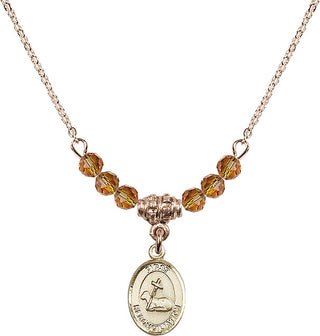 18" Hamilton Gold Plated Necklace with 4mm Topaz Crystal Beads featuring a 14kt Gold Filled First Reconciliation Medal.