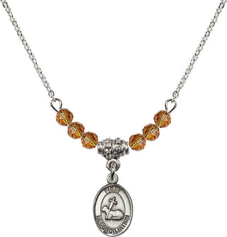 18" Rhodium Plated Necklace with 4mm Topaz Crystal Beads featuring a Sterling Silver First Reconciliation Medal.
