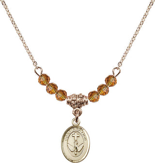 18" Hamilton Gold Plated Necklace with 4mm Topaz Crystal Beads featuring a 14kt Gold Filled Confirmation Medal.