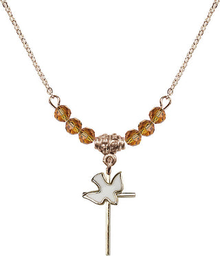 18" Hamilton Gold Plated Necklace with 4mm Topaz Crystal Beads featuring a 14kt Gold Filled Cross / Holy Spirit Medal.