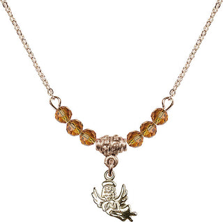 18" Hamilton Gold Plated Necklace with 4mm Topaz Crystal Beads featuring a 14kt Gold Filled Guardian Angel Medal.