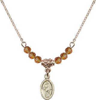 18" Hamilton Gold Plated Necklace with 4mm Topaz Crystal Beads featuring a 14kt Gold Filled Scapular Medal.