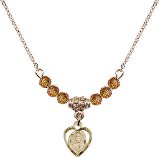 18" Hamilton Gold Plated Necklace with 4mm Topaz Crystal Beads featuring a 14kt Gold Filled Saint Jude Medal. Engraved Catholic Saint Jewelry