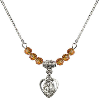 18" Rhodium Plated Necklace with 4mm Topaz Crystal Beads featuring a Sterling Silver Saint Jude Medal. Engraved Catholic Saint Jewelry