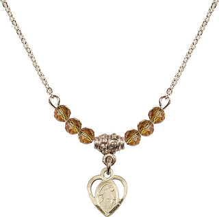 18" Hamilton Gold Plated Necklace with 4mm Topaz Crystal Beads featuring a 14kt Gold Filled Guardian Angel Medal. Engraved Catholic Saint Jewelry