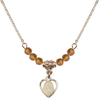 18" Hamilton Gold Plated Necklace with 4mm Topaz Crystal Beads featuring a 14kt Gold Filled Saint Ann Medal. Engraved Catholic Saint Jewelry