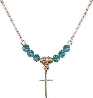 18" Hamilton Gold Plated Necklace with 4mm Zircon Crystal Beads featuring a 14kt Gold Filled Cross Medal.