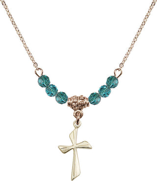 18" Hamilton Gold Plated Necklace with 4mm Zircon Crystal Beads featuring a 14kt Gold Filled Cross Medal.