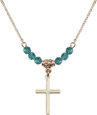 18" Hamilton Gold Plated Necklace with 4mm Zircon Crystal Beads featuring a 14kt Gold Filled Cross Medal.
