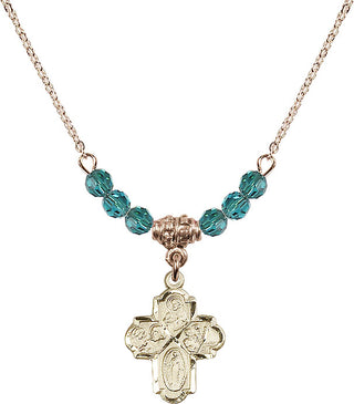 18" Hamilton Gold Plated Necklace with 4mm Zircon Crystal Beads featuring a 14kt Gold Filled 4-Way Medal.