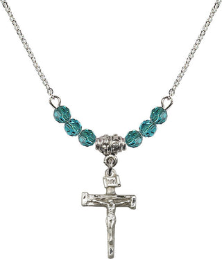 18" Rhodium Plated Necklace with 4mm Zircon Crystal Beads featuring a Sterling Silver Nail Crucifix Medal.