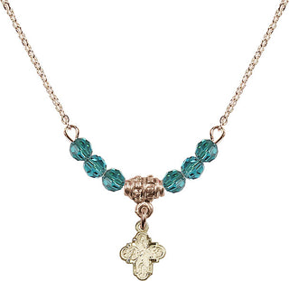 18" Hamilton Gold Plated Necklace with 4mm Zircon Crystal Beads featuring a 14kt Gold Filled 4-Way Medal.