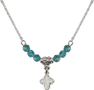18" Rhodium Plated Necklace with 4mm Zircon Crystal Beads featuring a Sterling Silver 4-Way Medal.