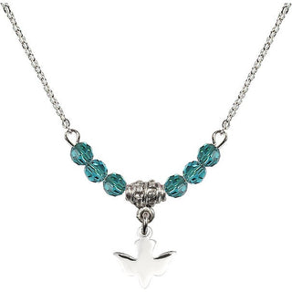 18" Rhodium Plated Necklace with 4mm Zircon Crystal Beads featuring a Sterling Silver Holy Spirit Medal.