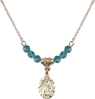 18" Hamilton Gold Plated Necklace with 4mm Zircon Crystal Beads featuring a 14kt Gold Filled Saint Ann Medal.