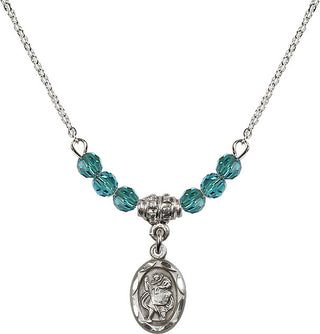 18" Rhodium Plated Necklace with 4mm Zircon Crystal Beads featuring a Sterling Silver Saint Christopher Medal.