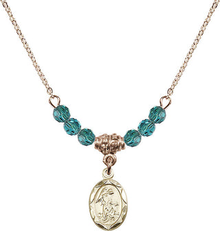 18" Hamilton Gold Plated Necklace with 4mm Zircon Crystal Beads featuring a 14kt Gold Filled Guardian Angel Medal.