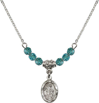 18" Rhodium Plated Necklace with 4mm Zircon Crystal Beads featuring a Sterling Silver Guardian Angel Medal.