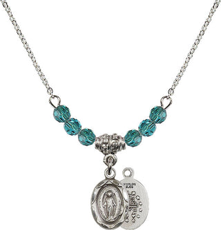 18" Rhodium Plated Necklace with 4mm Zircon Crystal Beads featuring a Sterling Silver Miraculous Medal.
