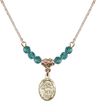 18" Hamilton Gold Plated Necklace with 4mm Zircon Crystal Beads featuring a 14kt Gold Filled Saint Michael the Archangel Medal.