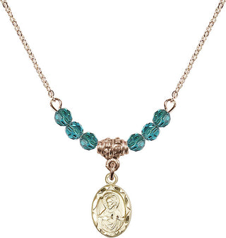 18" Hamilton Gold Plated Necklace with 4mm Zircon Crystal Beads featuring a 14kt Gold Filled Scapular Medal.