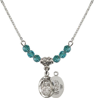 18" Rhodium Plated Necklace with 4mm Zircon Crystal Beads featuring a Sterling Silver Scapular Medal.