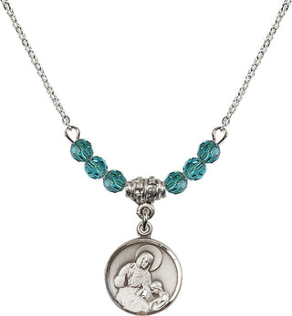 18" Rhodium Plated Necklace with 4mm Zircon Crystal Beads featuring a Sterling Silver Saint Ann Medal. Engraved Catholic Saint Jewelry