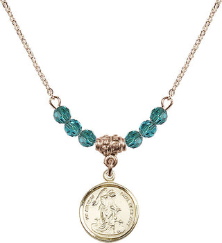 18" Hamilton Gold Plated Necklace with 4mm Zircon Crystal Beads featuring a 14kt Gold Filled Guardian Angel Medal. Engraved Catholic Saint Jewelry