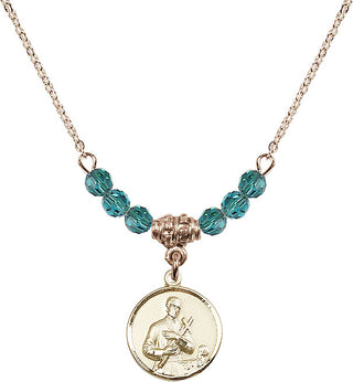 18" Hamilton Gold Plated Necklace with 4mm Zircon Crystal Beads featuring a 14kt Gold Filled Saint Gerard Medal. Engraved Catholic Saint Jewelry
