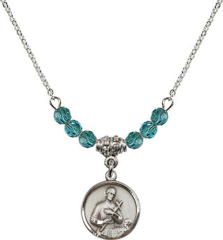18" Rhodium Plated Necklace with 4mm Zircon Crystal Beads featuring a Sterling Silver Saint Gerard Medal. Engraved Catholic Saint Jewelry