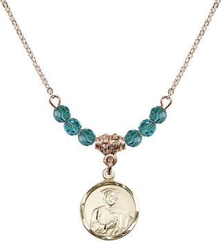 18" Hamilton Gold Plated Necklace with 4mm Zircon Crystal Beads featuring a 14kt Gold Filled Saint Jude Medal. Engraved Catholic Saint Jewelry