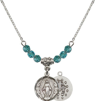 18" Rhodium Plated Necklace with 4mm Zircon Crystal Beads featuring a Sterling Silver Miraculous Medal.