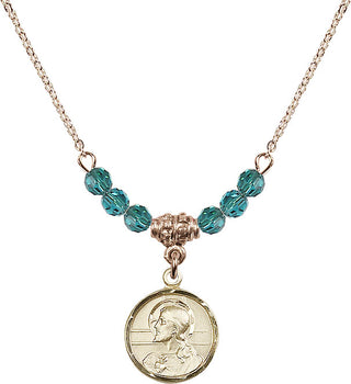 18" Hamilton Gold Plated Necklace with 4mm Zircon Crystal Beads featuring a 14kt Gold Filled Scapular Medal.