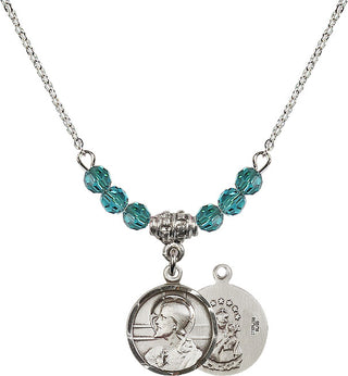 18" Rhodium Plated Necklace with 4mm Zircon Crystal Beads featuring a Sterling Silver Scapular Medal.