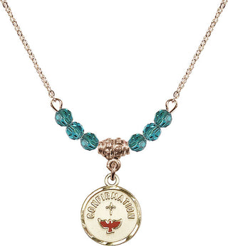 18" Hamilton Gold Plated Necklace with 4mm Zircon Crystal Beads featuring a 14kt Gold Filled Confirmation Medal. Engraved Catholic Saint Jewelry