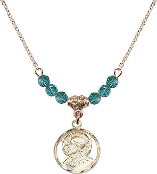 18" Hamilton Gold Plated Necklace with 4mm Zircon Crystal Beads featuring a 14kt Gold Filled Scapular Medal.