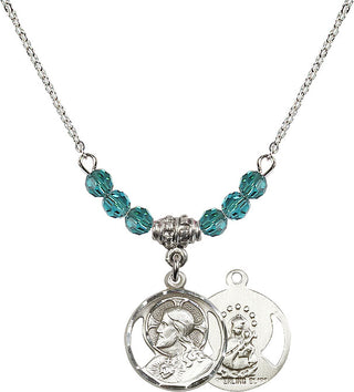 18" Rhodium Plated Necklace with 4mm Zircon Crystal Beads featuring a Sterling Silver Scapular Medal.