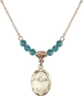 18" Hamilton Gold Plated Necklace with 4mm Zircon Crystal Beads featuring a 14kt Gold Filled Baptism Medal. Engraved Catholic Saint Jewelry